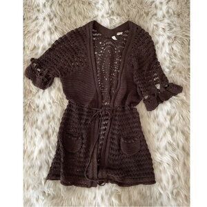 Elegant Brown Knit Cardigan Sweater